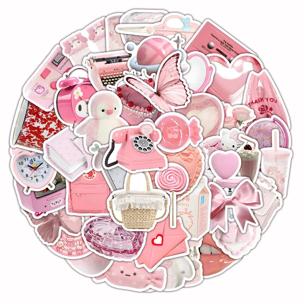 Pack of 63 pink heart-shaped 3D decorative stickers for crafts and laptop decoration.