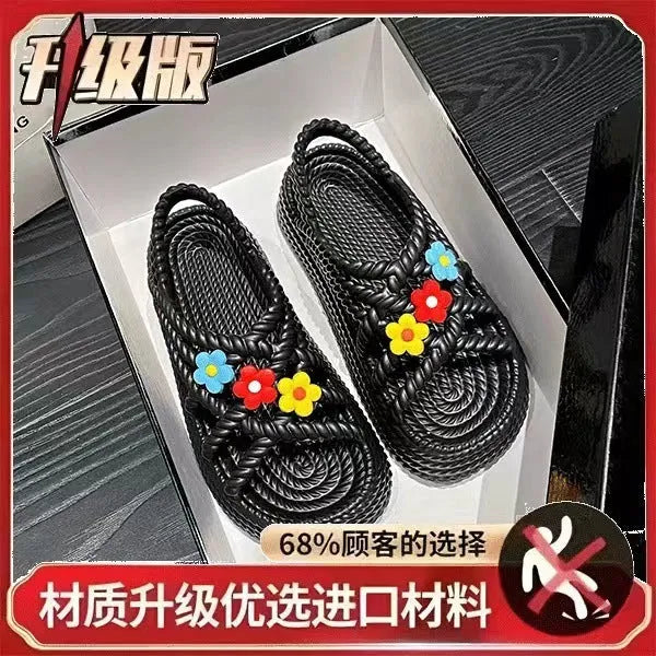 Women's beige PVC sandals with sunflower decoration and non-slip soles