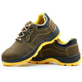 Bronze leather men's safety shoes with steel toe cap and non-slip patterned sole