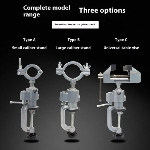 360 rotating clamp-on bench vise with tungsten steel jaws shown mounted to workbench edge