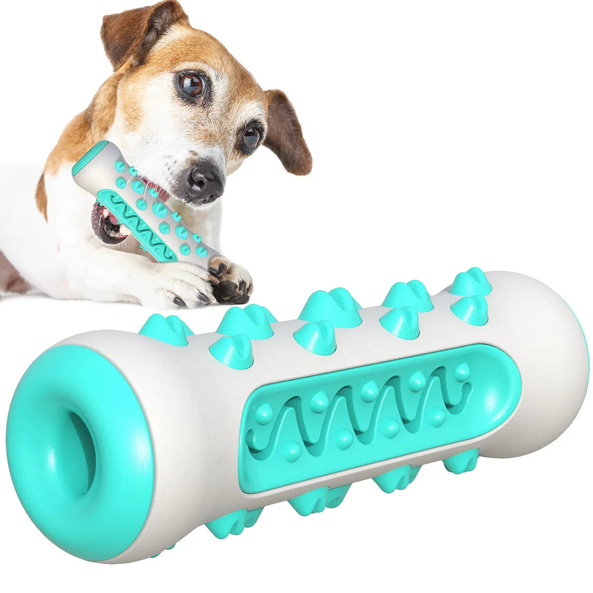 Natural rubber dog toothbrush chew toy for dental cleaning in blue colour