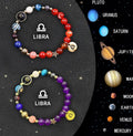 Two natural stone beaded bracelets with zodiac charms on a stretch elastic cord