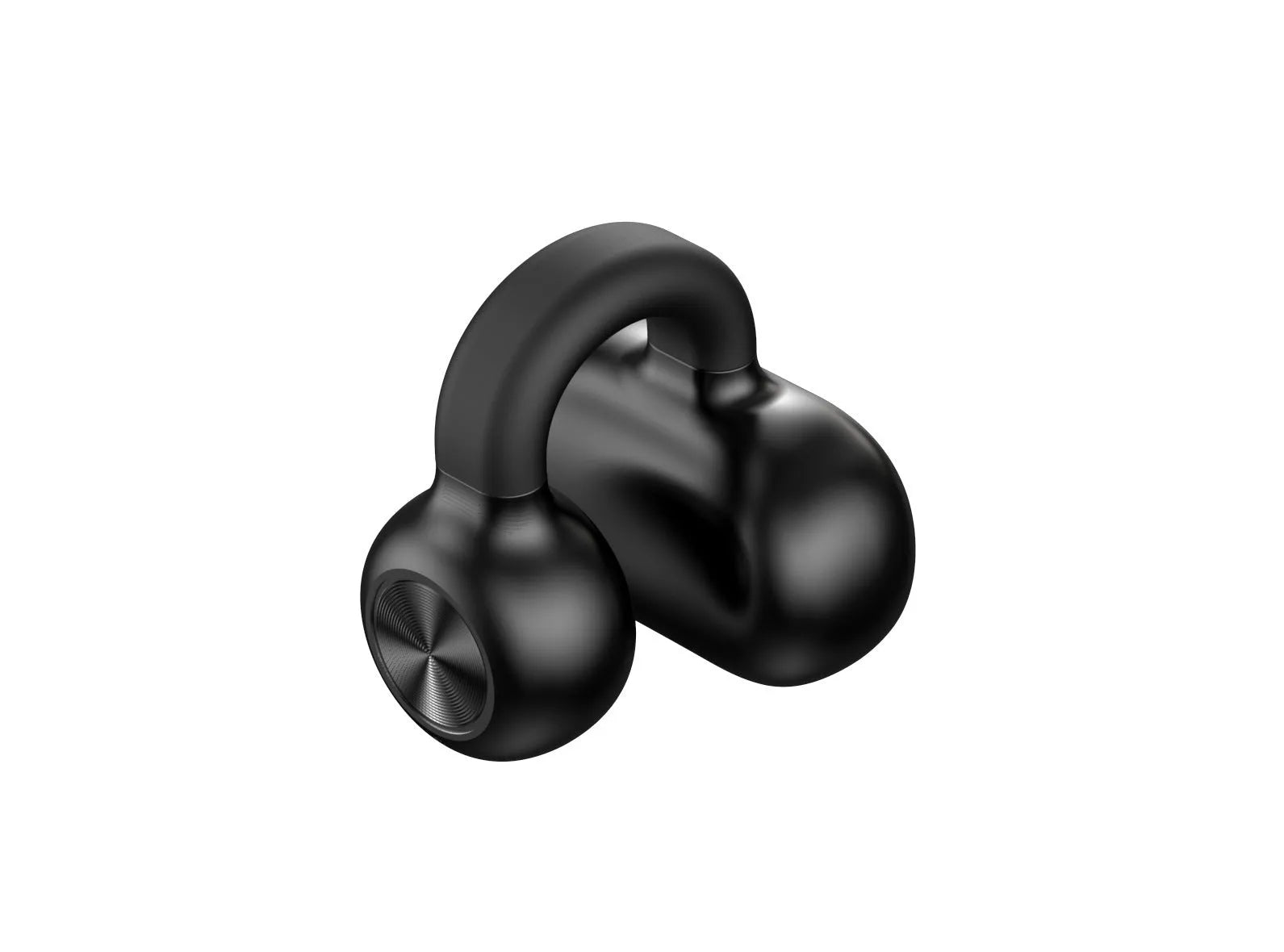 Wireless clip-on bone conduction Bluetooth headset in black OPP bag with charging cable.