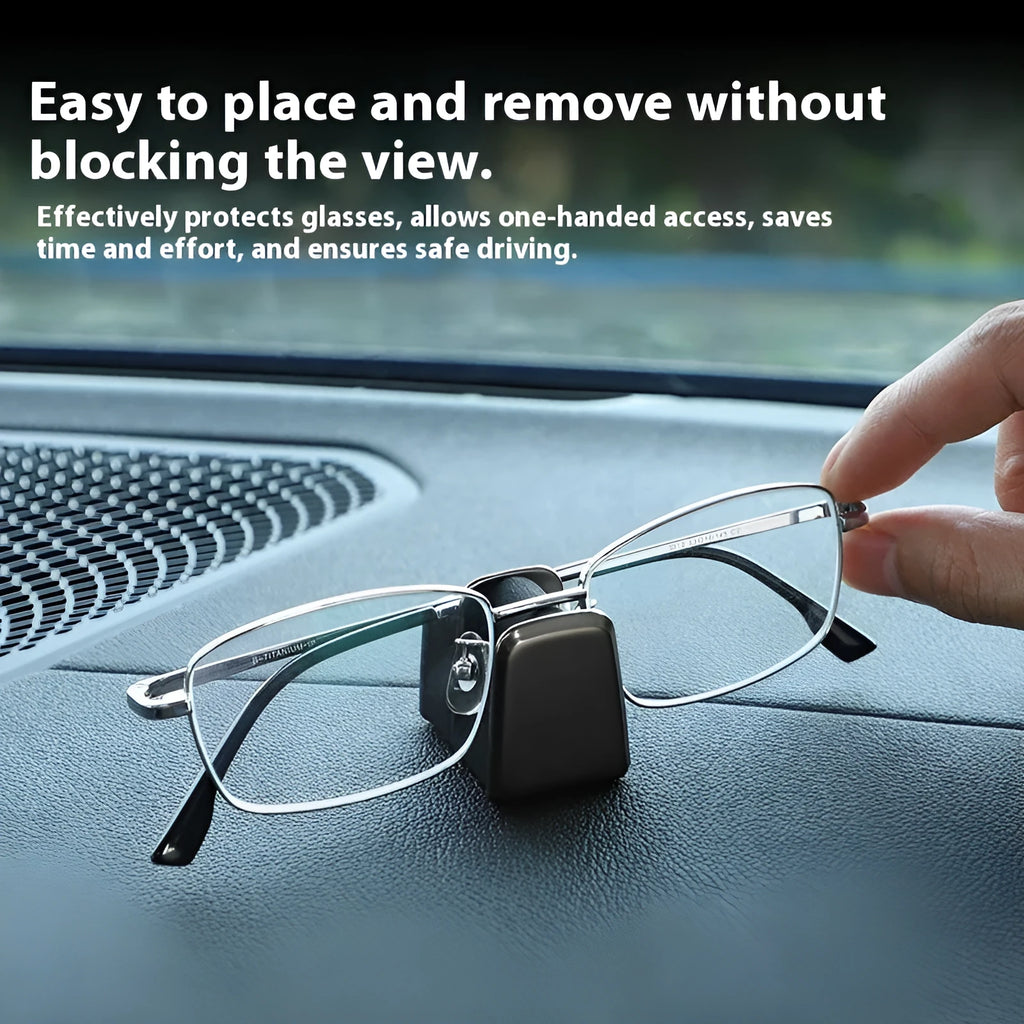 Zinc alloy car glasses clip with leather pad in choice of colours for dashboard or visor.