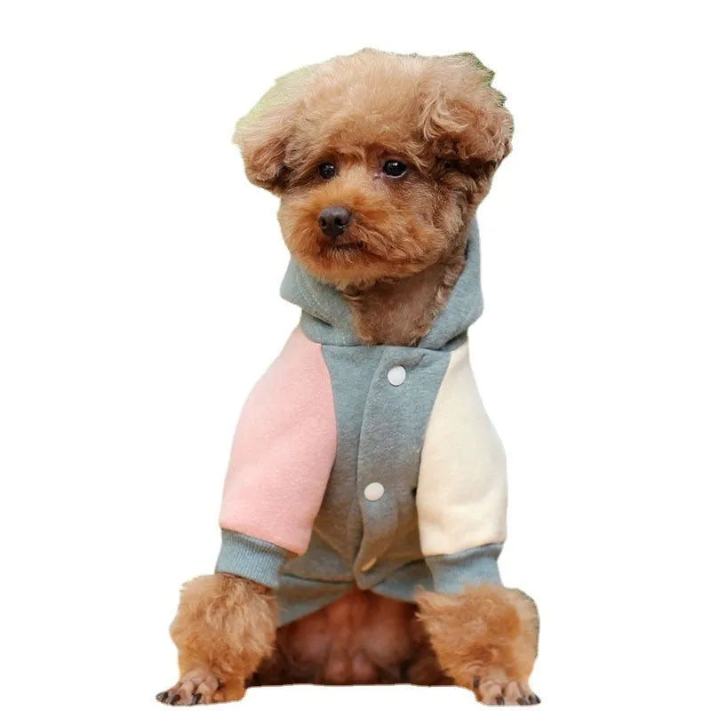 Brown cotton dog sweatshirt on a pet, showing casual fit and soft fabric texture.