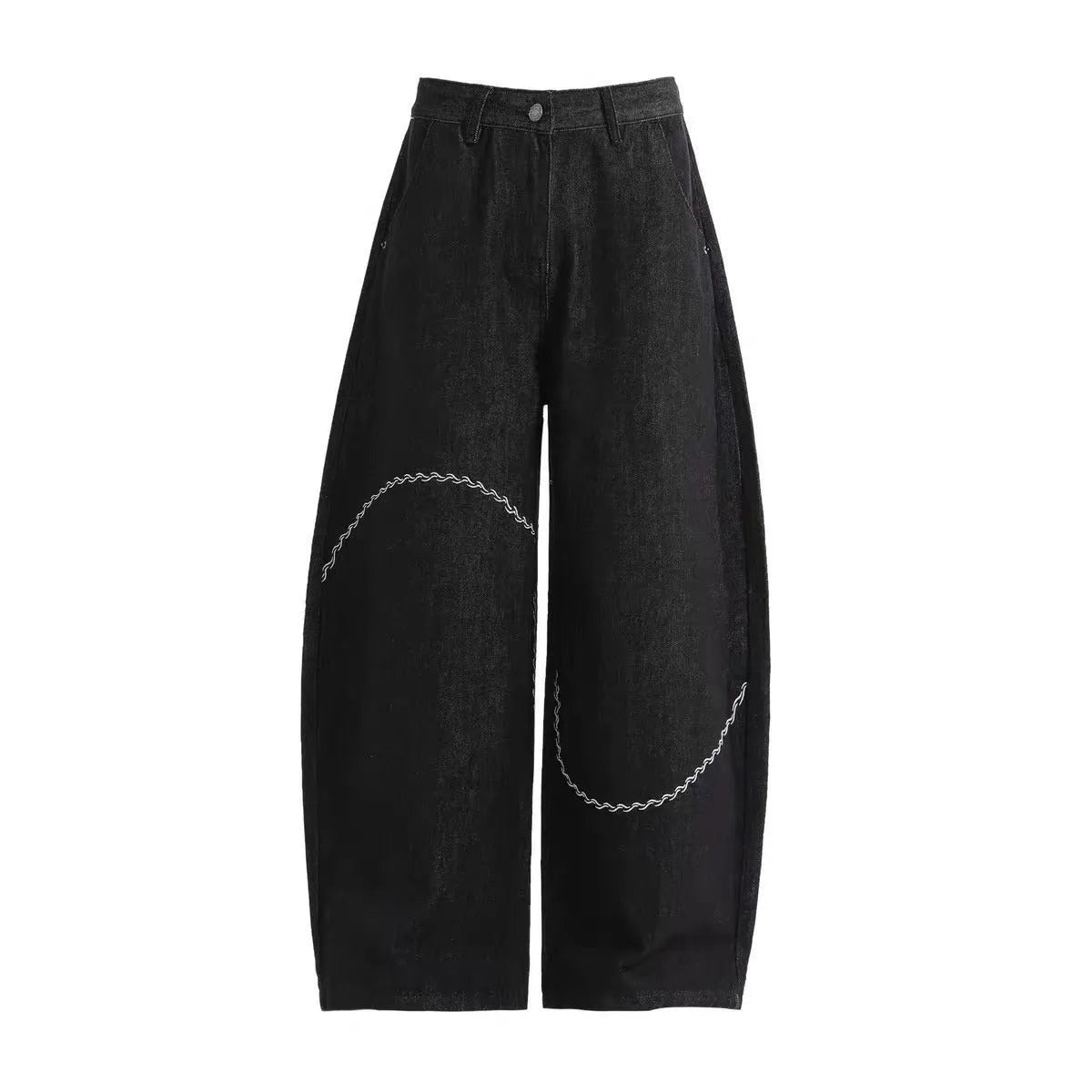 Black straight-leg jeans trousers with mid waist and zip fly in micro-elastic polyester denim fabric