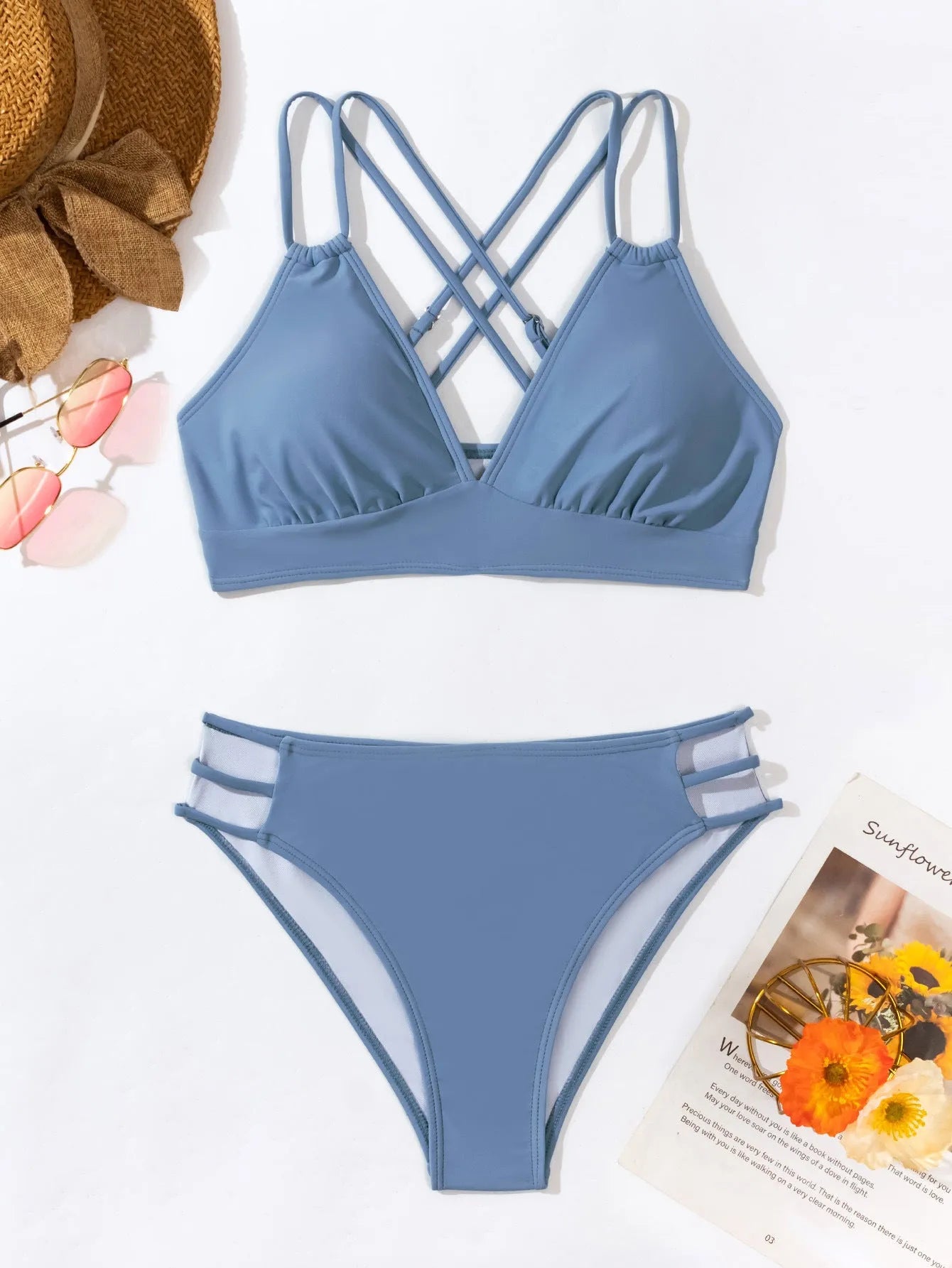 Women's V-neck halter bikini set with removable padding in multiple colour options