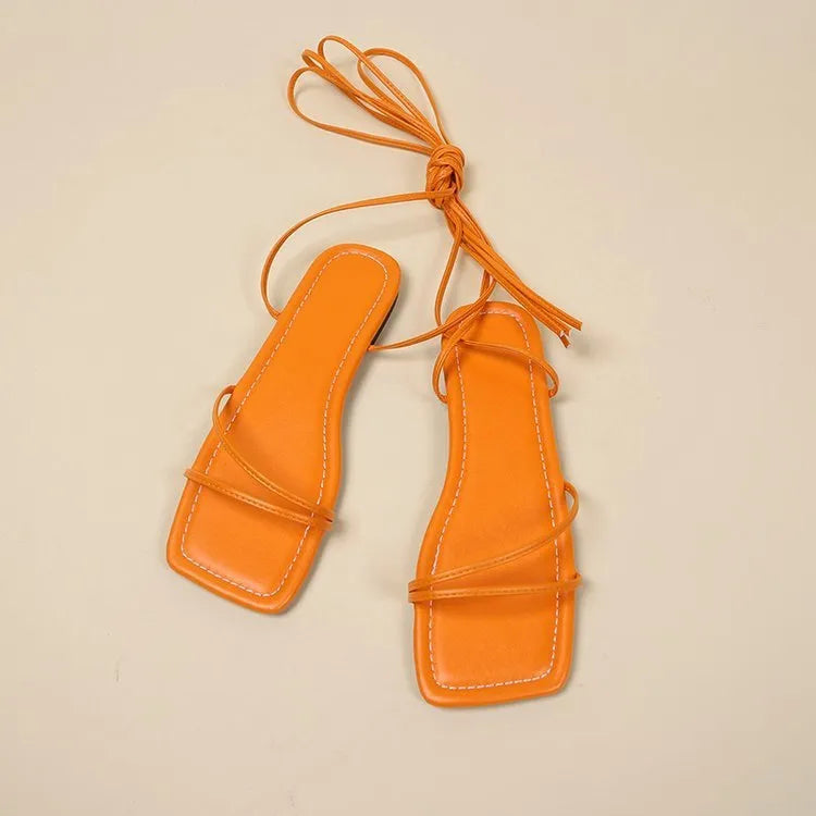 Women's ankle ring bandage flat sandals with front lace-up in three colour options