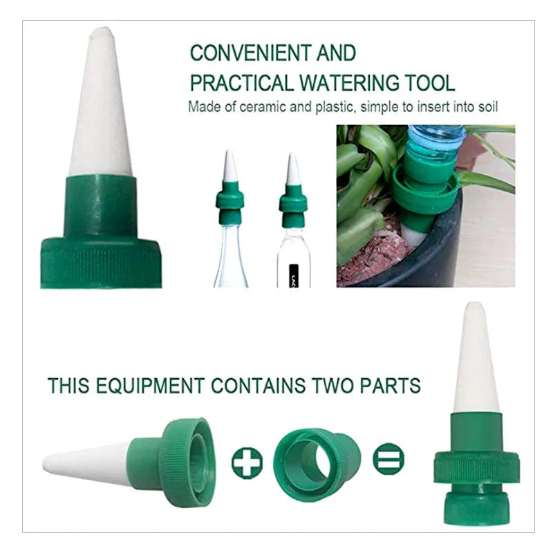 Green ceramic bottle dripper for automatic plant watering measuring 20-24cm in length
