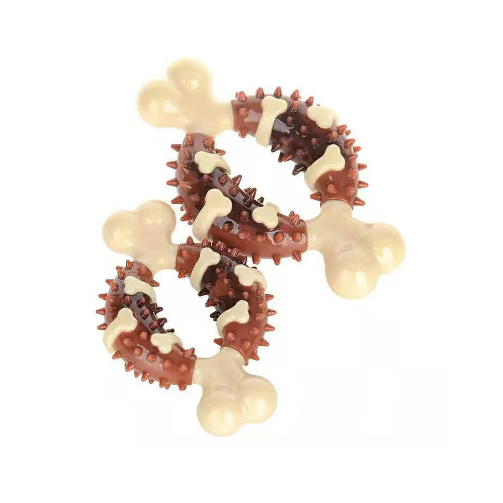 Bone-shaped natural rubber dog molar toy for teeth grinding in two sizes