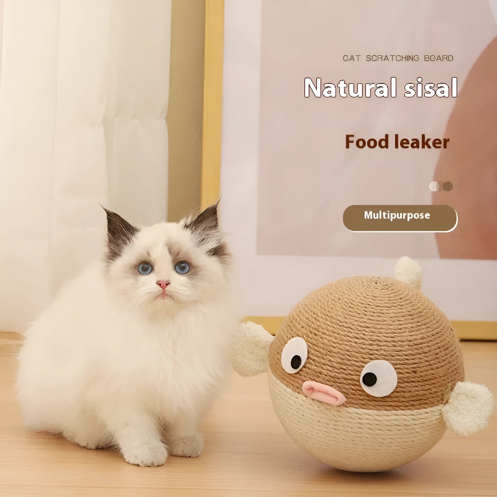 Sisal hemp puffer leakage food feeder cube puzzle toy for pets measuring 15cm