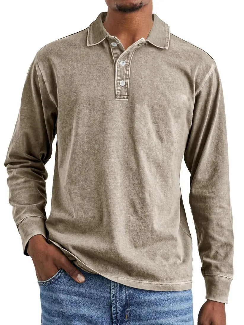 Retro washed cotton polo shirt with distressed lapel detail in Army Green colour