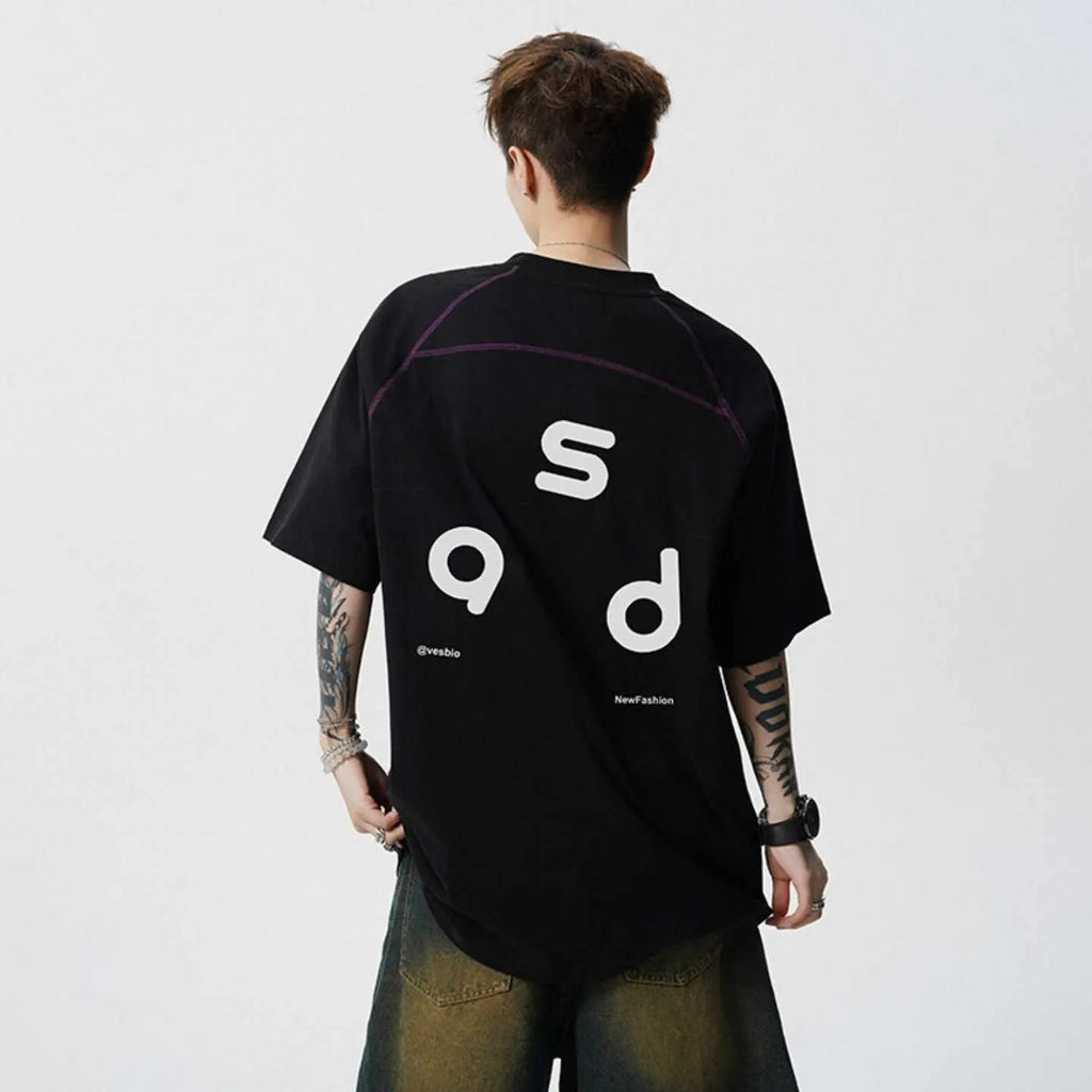 Cotton loose fit t-shirt with letter print design on front, showing round neck and short sleeves