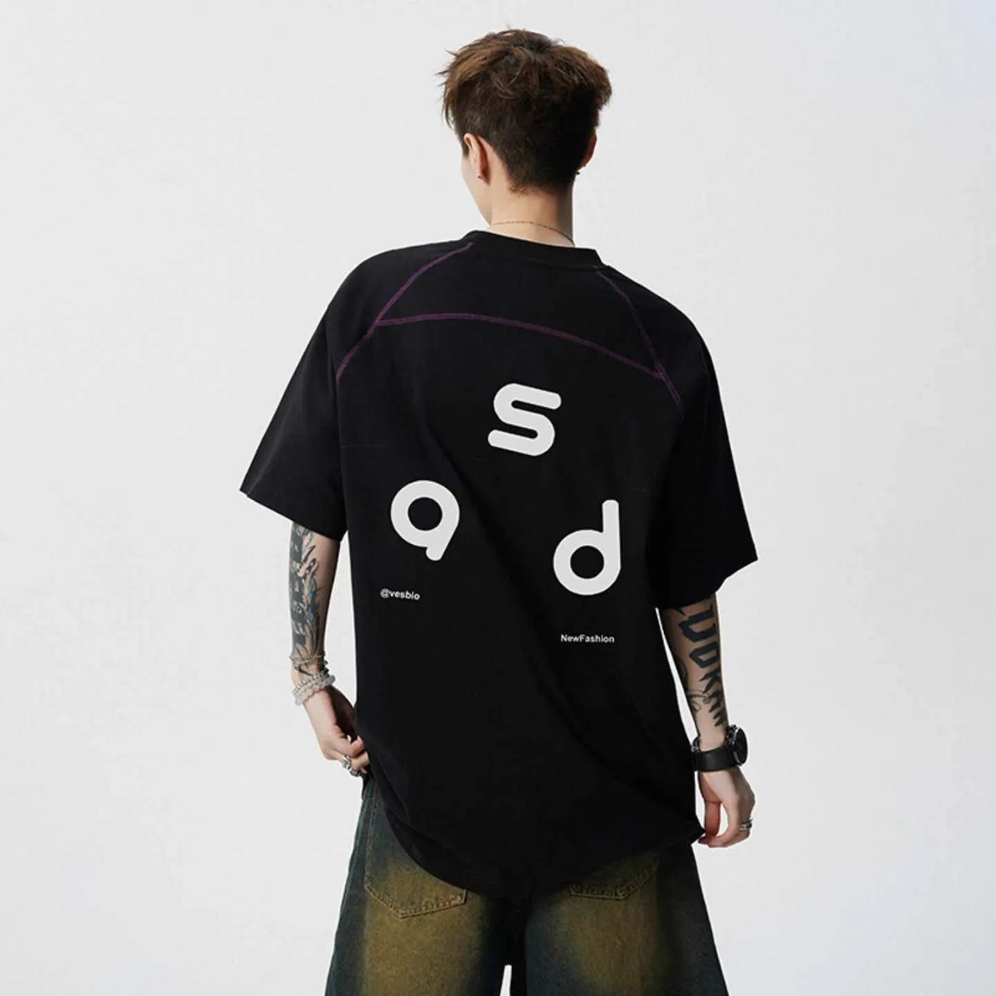 Cotton loose fit t-shirt with letter print design on front, showing round neck and short sleeves
