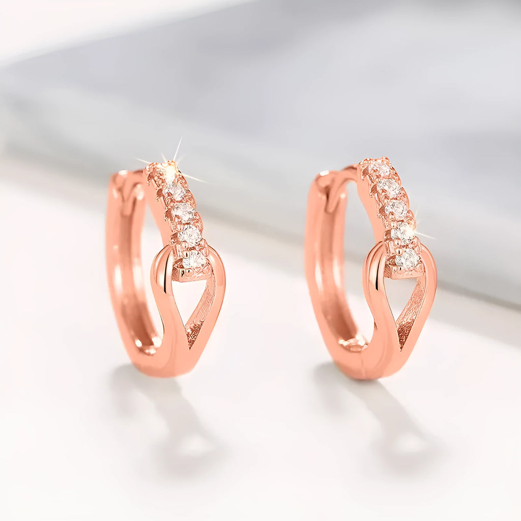 Women's geometric copper earrings with micro-inlaid zircon in white gold colour finish