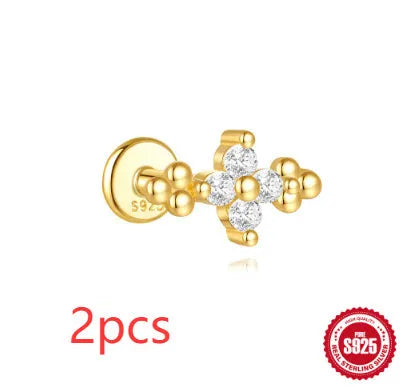 S925 sterling silver moon shape earrings with diamond embedded star detail in gold colour