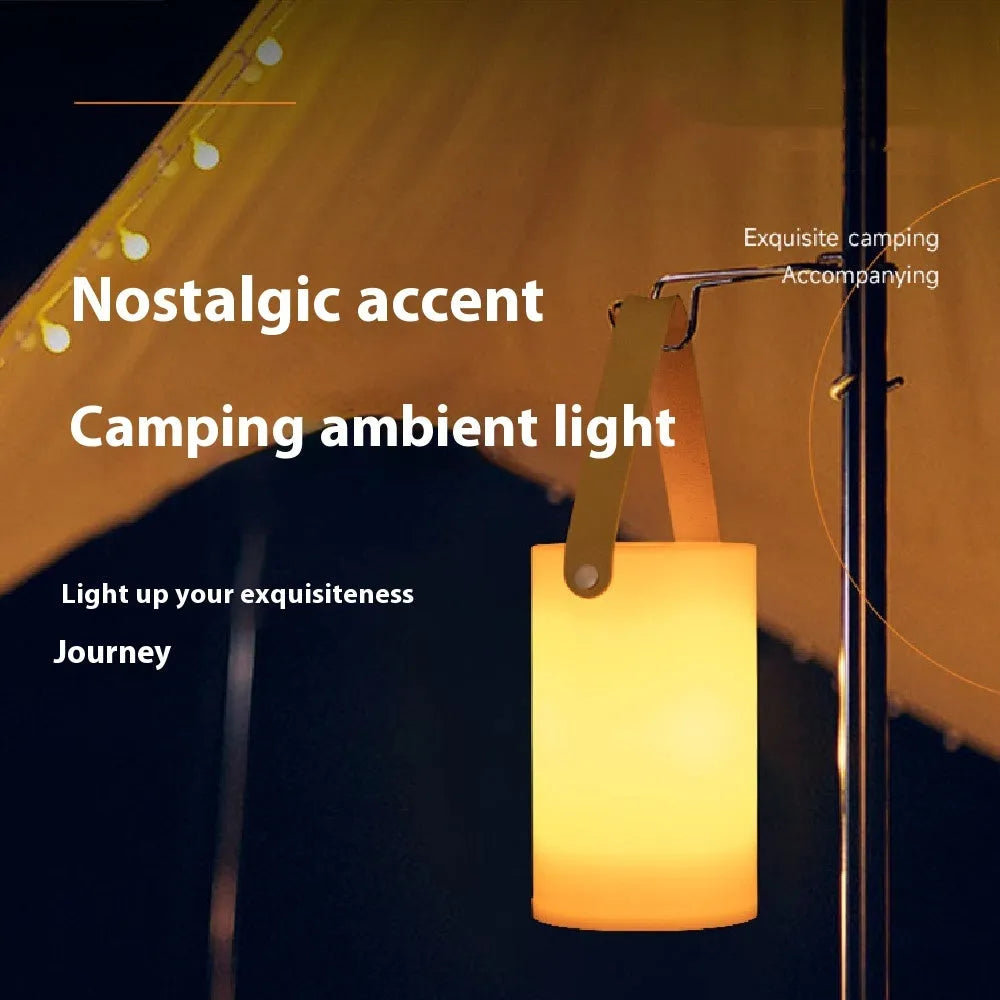 Retro portable campsite lamp with PS acrylic body and button switch in outdoor setting