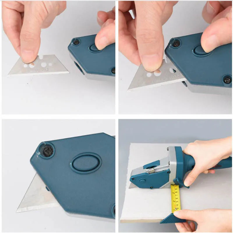 Blue aluminium alloy cutting tool with TPR handle and measuring scale for board materials
