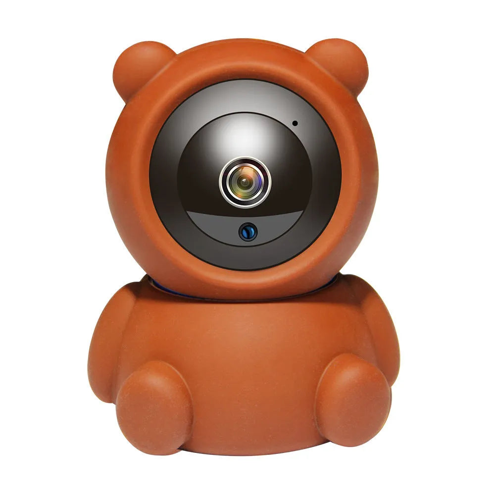 Bear brand white indoor WiFi security camera with infrared LEDs around the lens