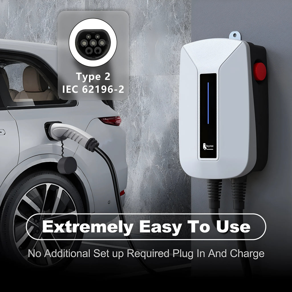 7KW European standard EV charging pile with PC shell, 5m gun line, and LED indicator, IP65 rated
