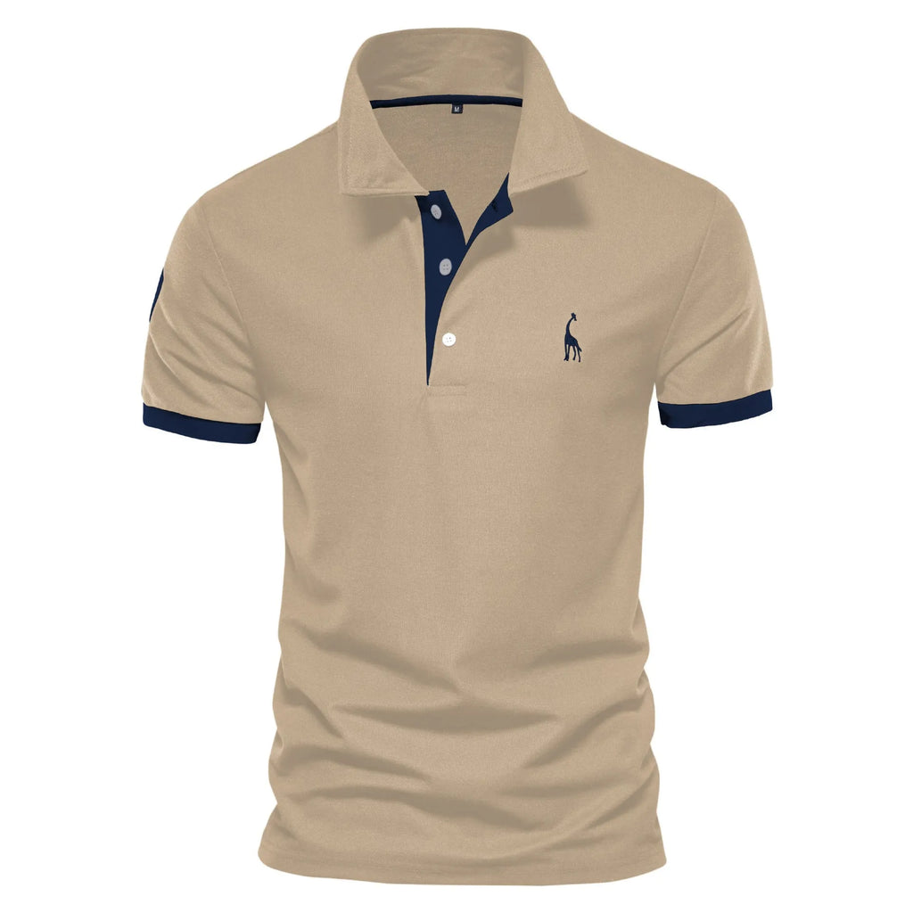 Men's deer embroidered slim fit T-shirt in cotton blend fabric, short sleeve casual top