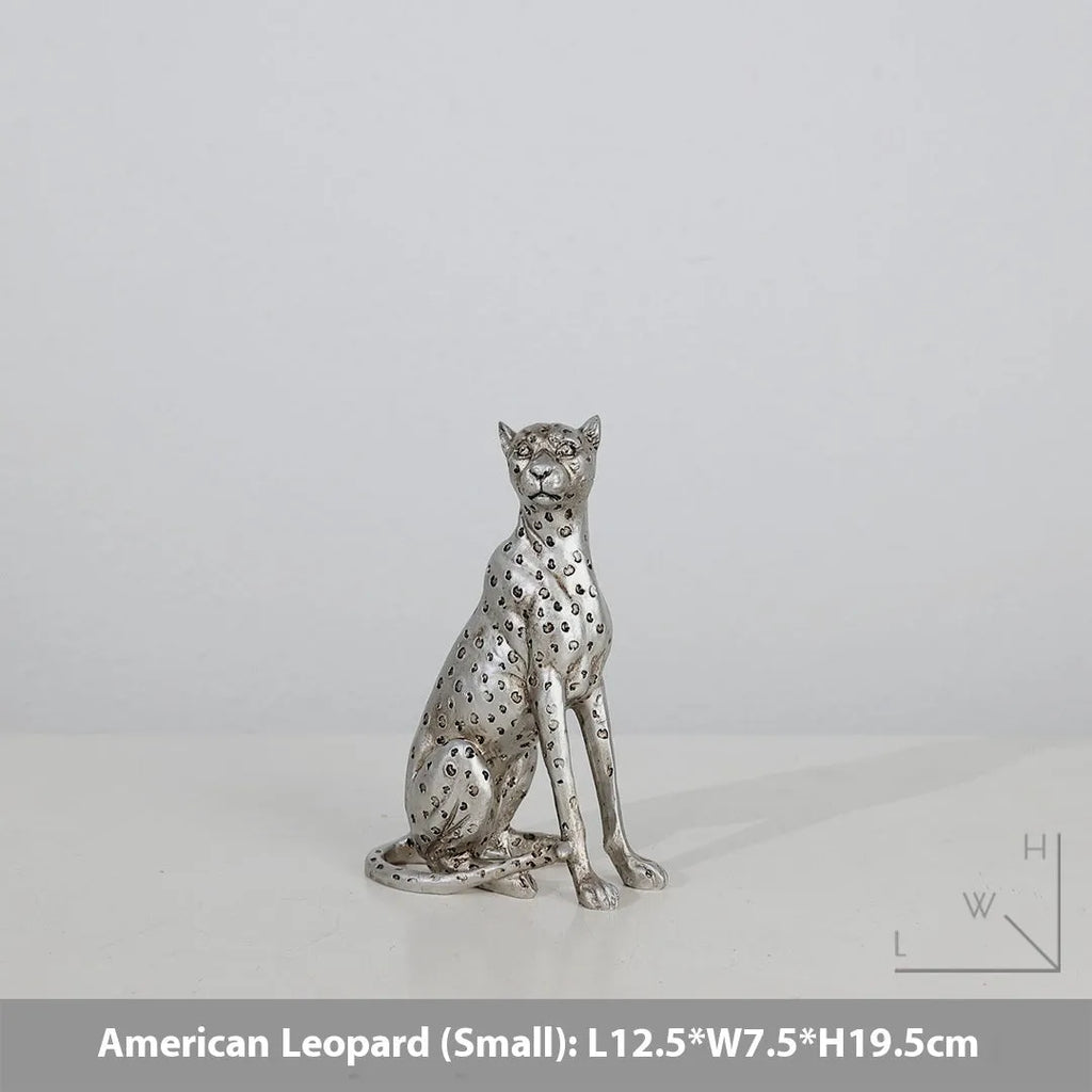 Leopard resin ornament in American leopard colour, available as large statue, small statue, or walking posture design