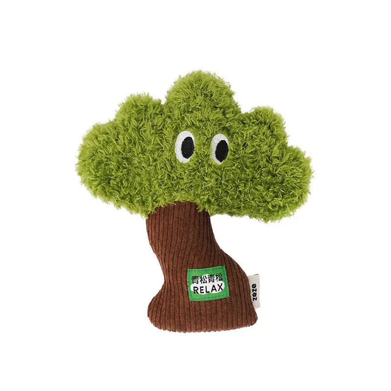 Pine tree shaped cat mint toy with dangling tease stick for chewing and interactive play