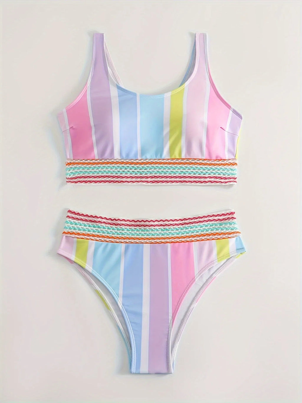 Women's striped bikini top and briefs set for swimming sports