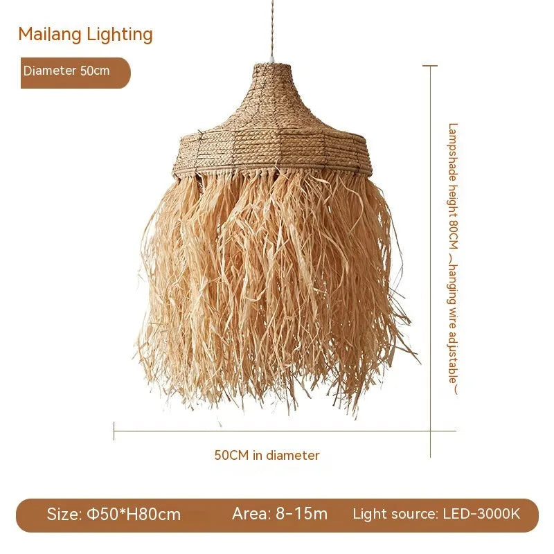 Retro Southeast Asian style restaurant chandelier with woven wild vetch and willow construction, 50cm diameter