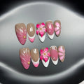French style lily fluid ice flower 3D design press on nails in almond shape, sizes XS to L