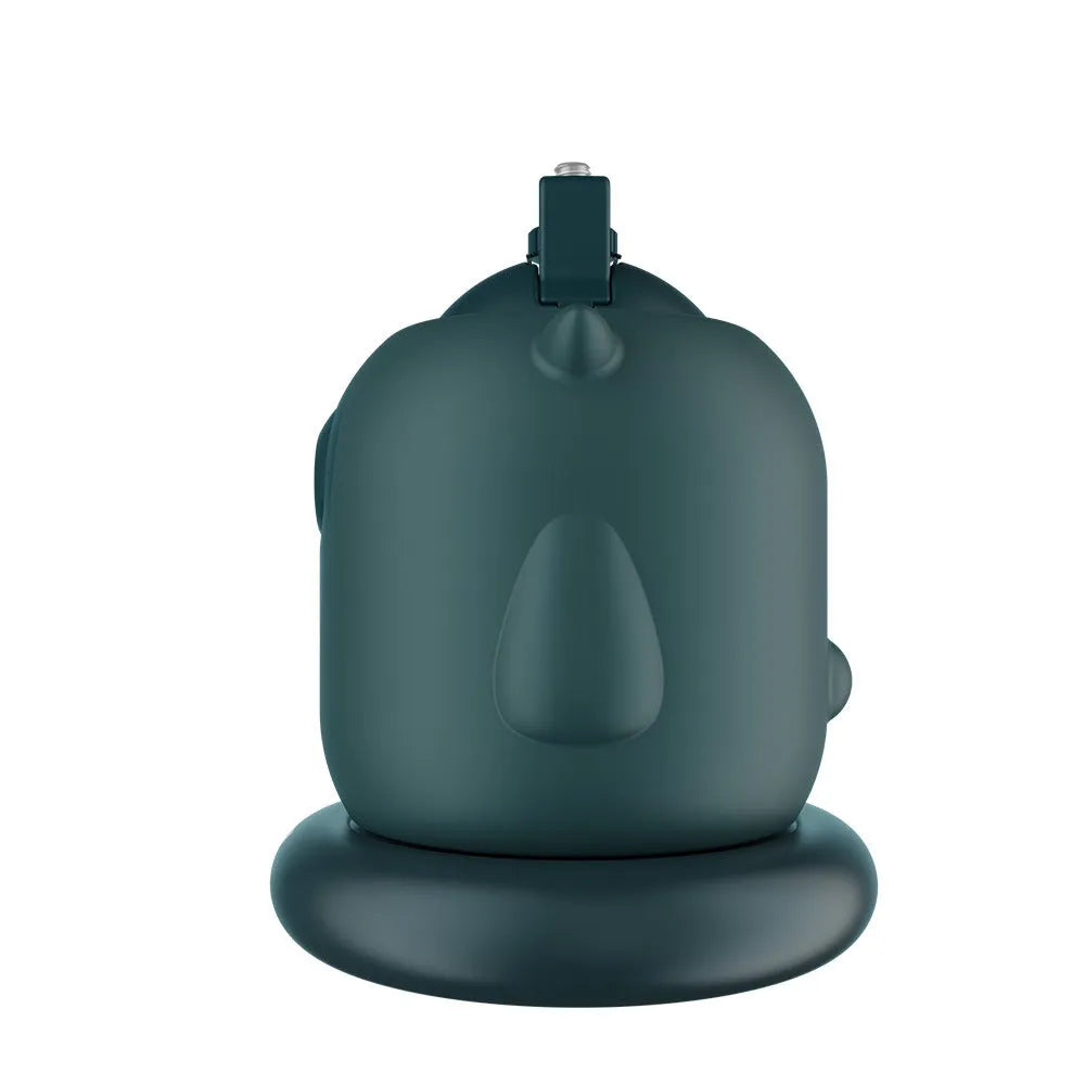 Dark green AI face recognition gimbal showing 360° rotation with smartphone mounted