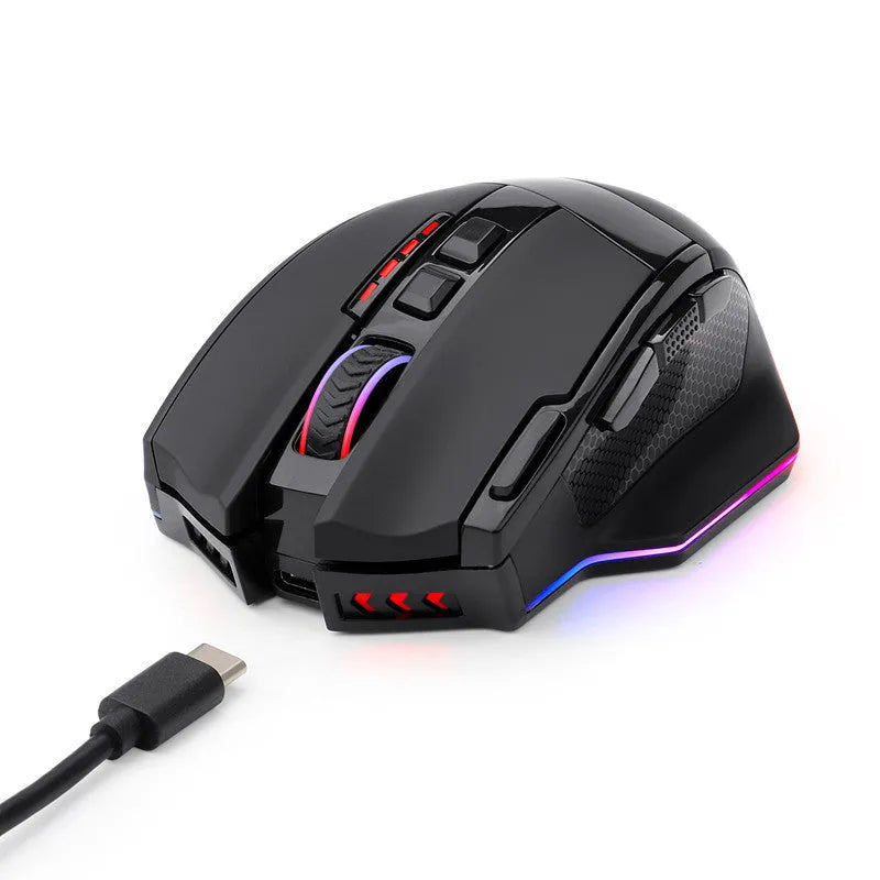 Redragon M801P black wireless gaming mouse with nine buttons and dual-mode connectivity