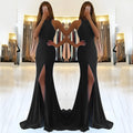 Red knitted long evening dress with large swing skirt, high waist, hollow detailing, and hanging neckline