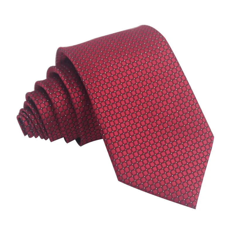 8CM wide polyester jacquard striped business tie in arrow style showing red, black, and blue colour options