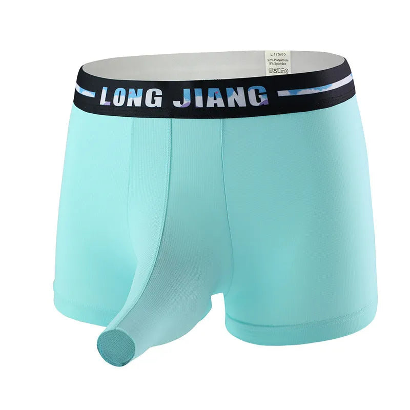 Men's ice silk trunk open boxers in multiple colours with mid-waist design