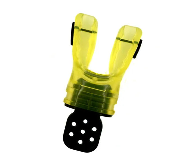 Plastic free edible silicone diving mouthpiece in multiple colours showing 110mm length.