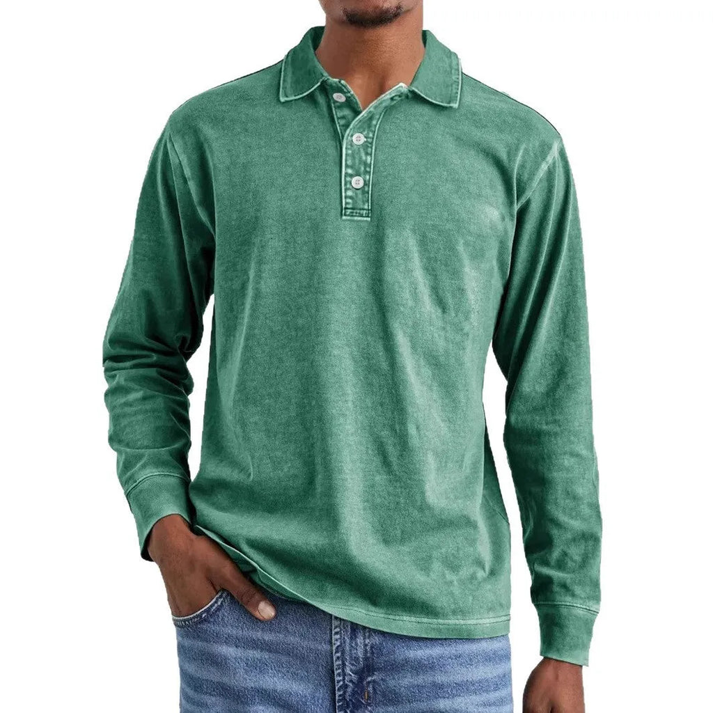 Retro washed cotton polo shirt with distressed lapel detail in Army Green colour