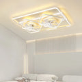 Modern style white ceiling fan with light, plastic blades and acrylic shade, shown mounted on a ceiling.