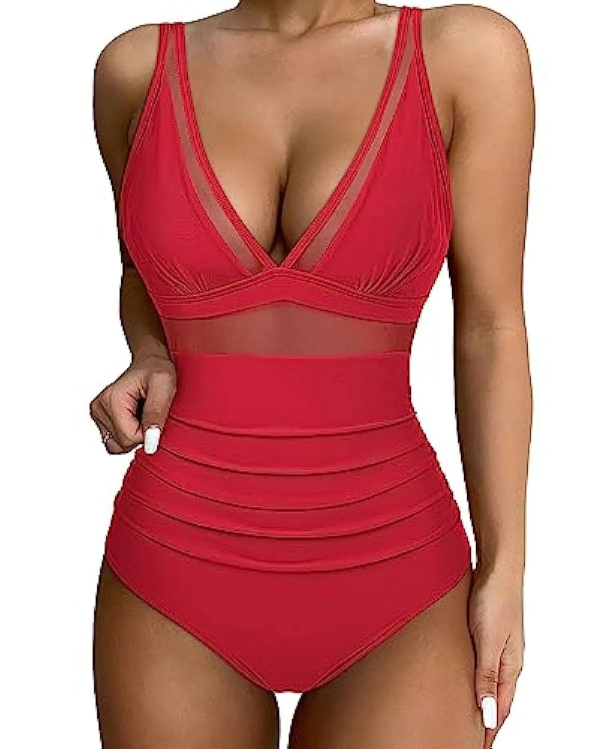Women's high-waist one-piece swimsuit in quick-drying polyester fabric, backless design