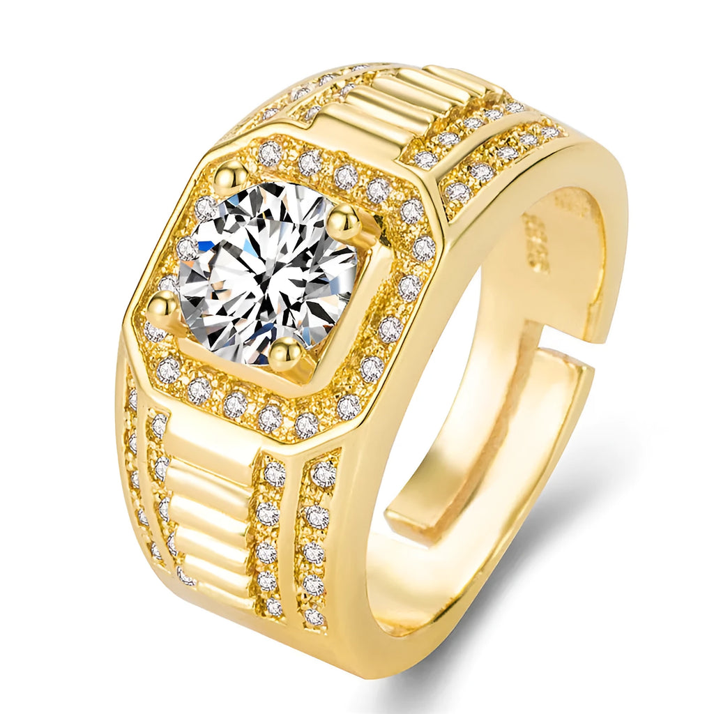 Men's adjustable copper ring featuring a large square diamond, shown in gold and platinum colour options.