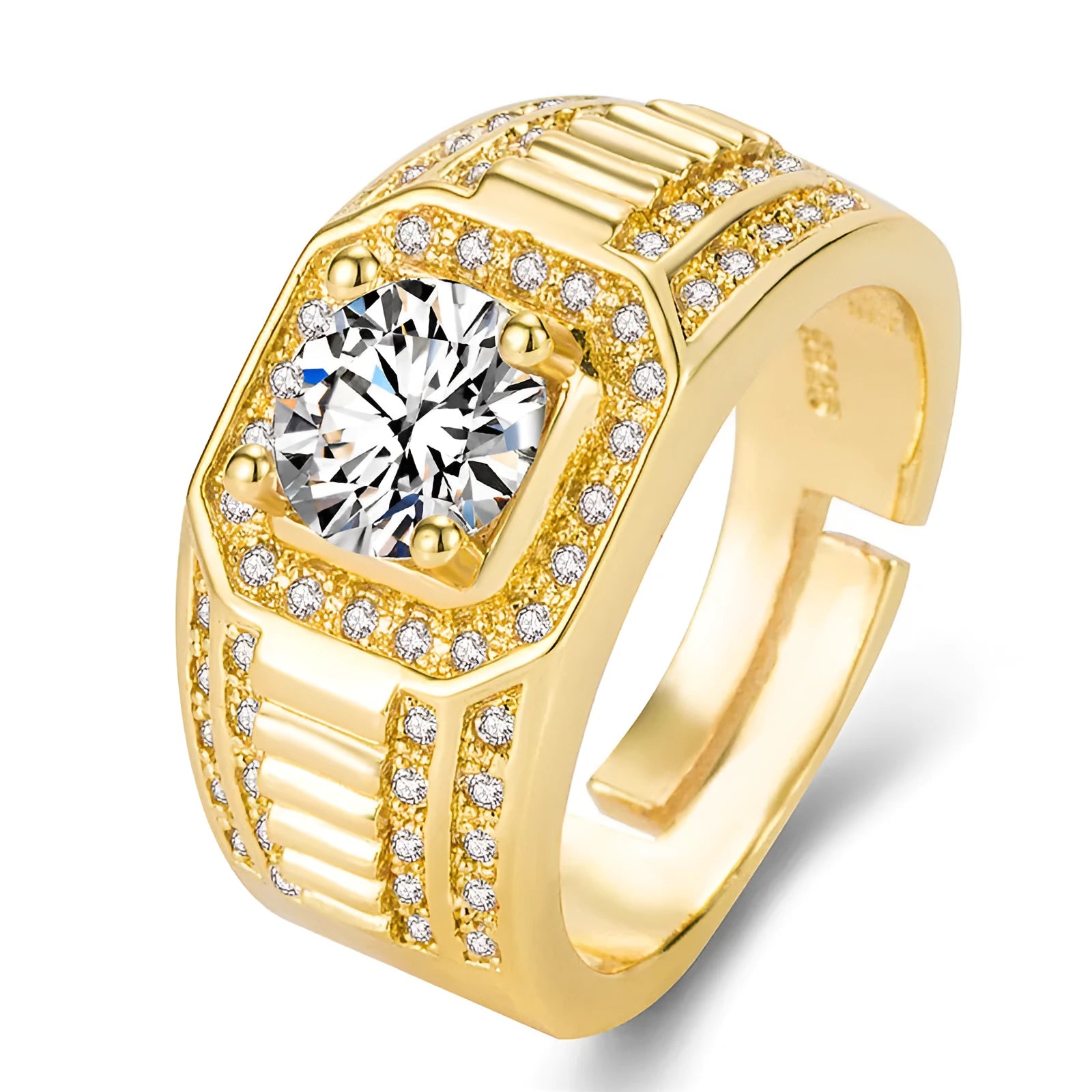 Men's adjustable copper ring featuring a large square diamond, shown in gold and platinum colour options.