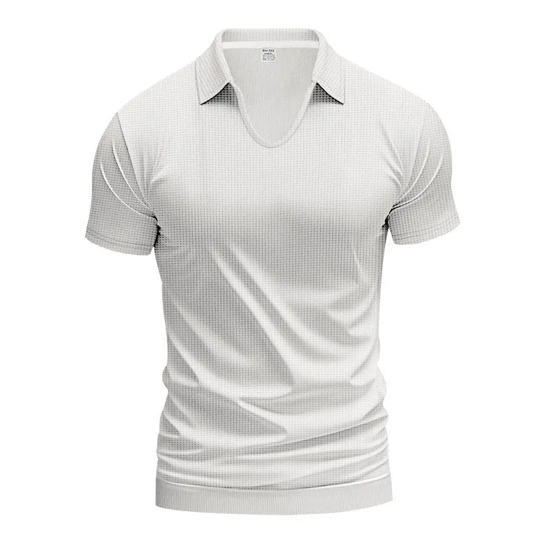 Men's loose fit V-neck short sleeve T-shirt in cotton blend fabric showing colour options