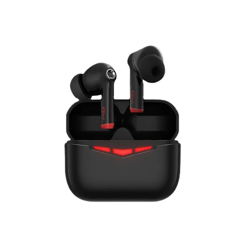 True wireless gaming Bluetooth headset with charging case and multiple earmuff sizes