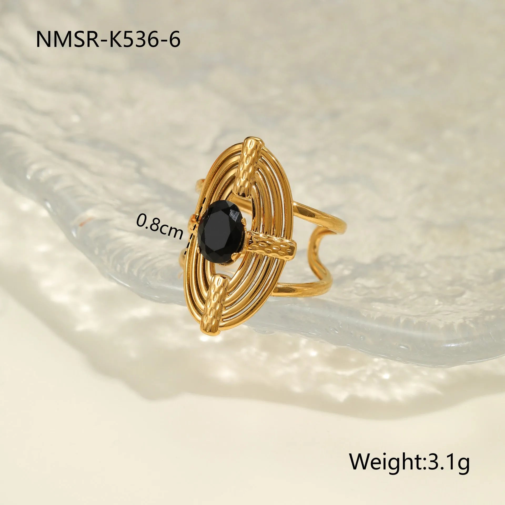 Geometric open mouth adjustable ring with inlaid zircon detailing on electroplated stainless steel