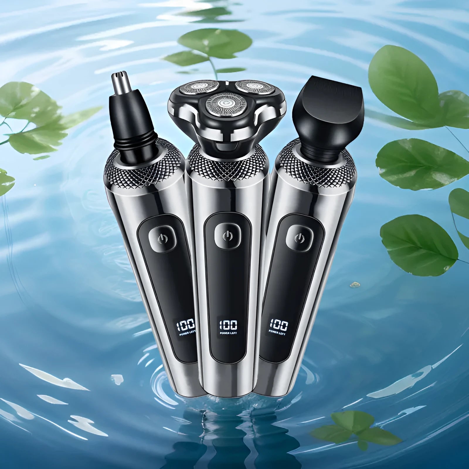 Digital USB rechargeable beard trimmer with washable design and five-in-one base bracket