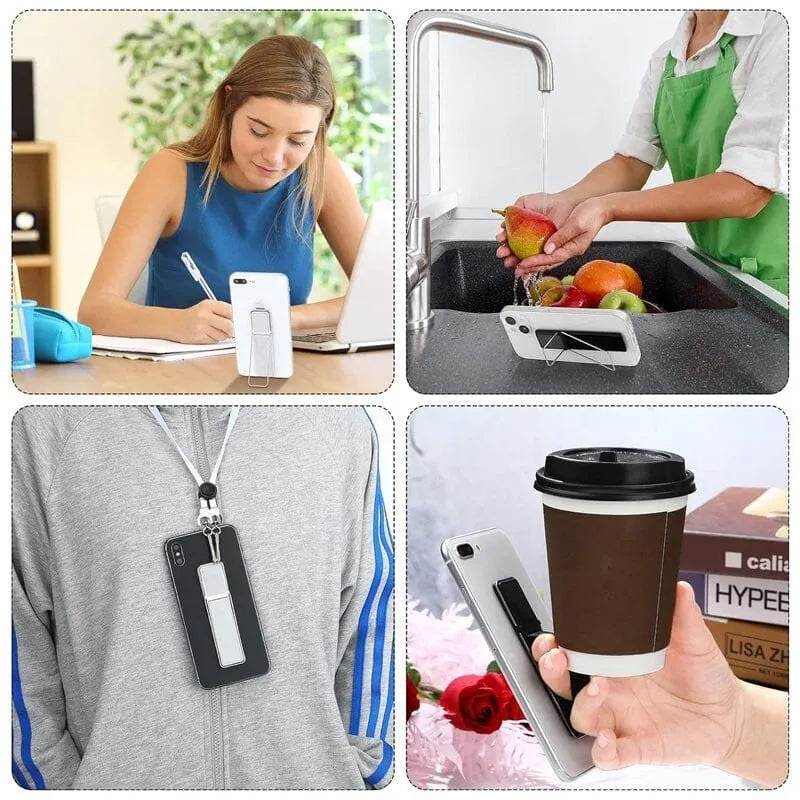 Universal plastic mobile phone non-slip hand strap and stand in five colours