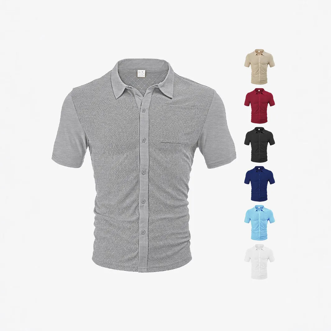 Loose breathable lapel cardigan in white with jacquard pattern and short sleeves