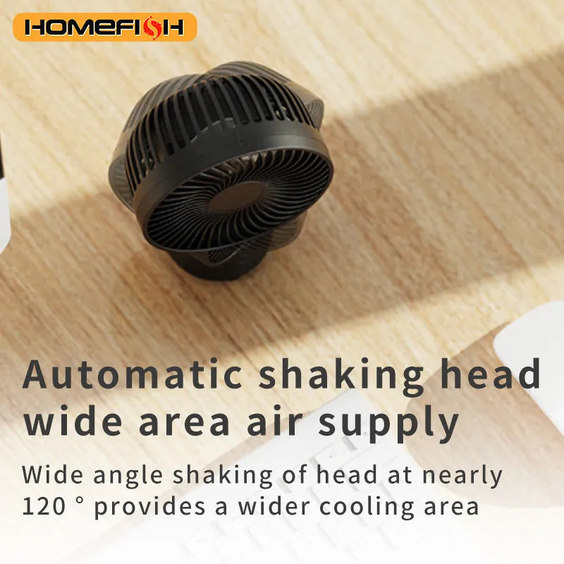 HOMEFISH F2 automatic shake head portable fan with LED light and removable bracket
