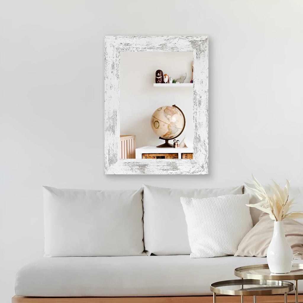 Wall-mounted modern pastoral bathroom mirror in Little White with retro Chinese styling