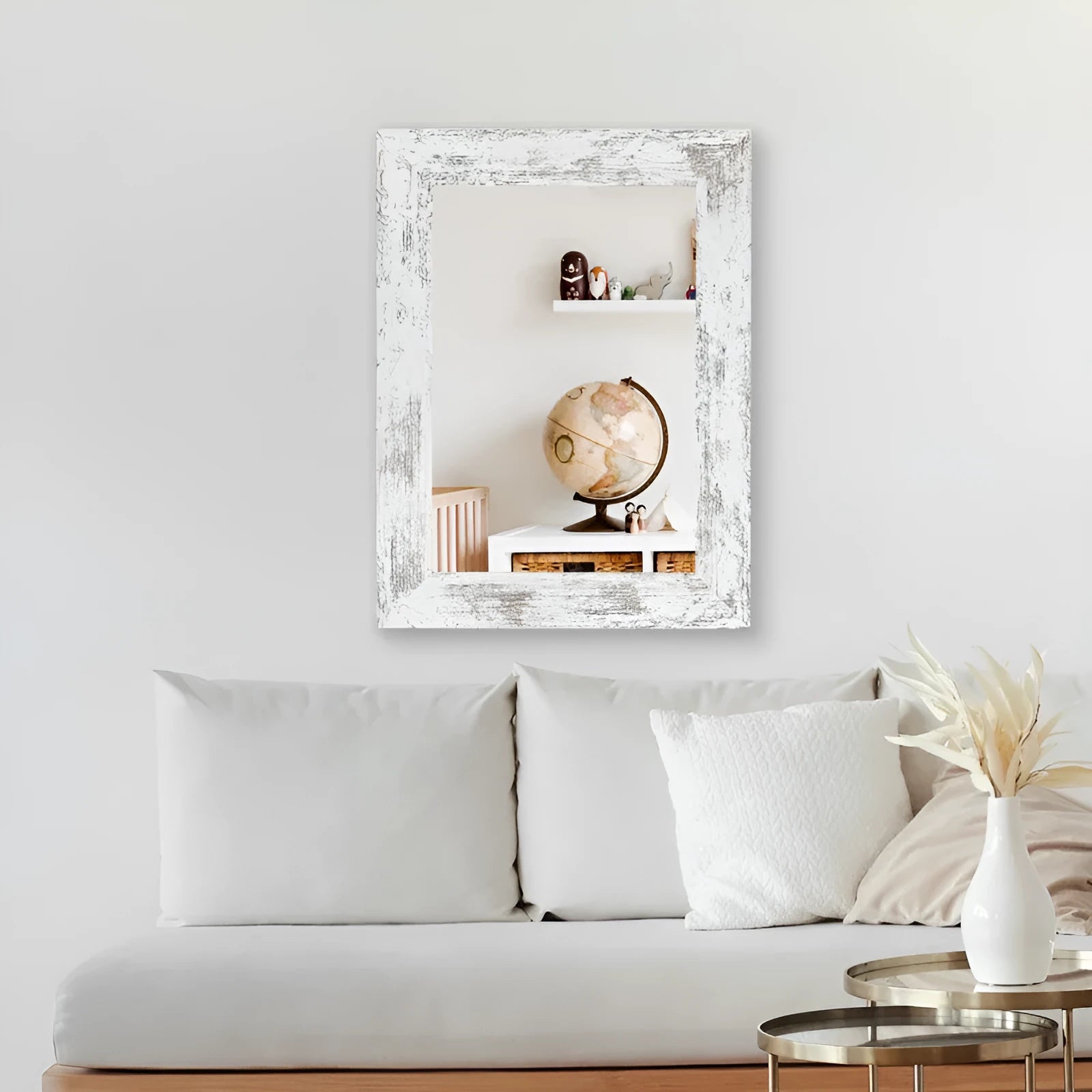 Wall-mounted modern pastoral bathroom mirror in Little White with retro Chinese styling